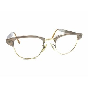 USO US Optical Vintage Gold Brown Alum Browline Eyeglasses Frames 48-22 145